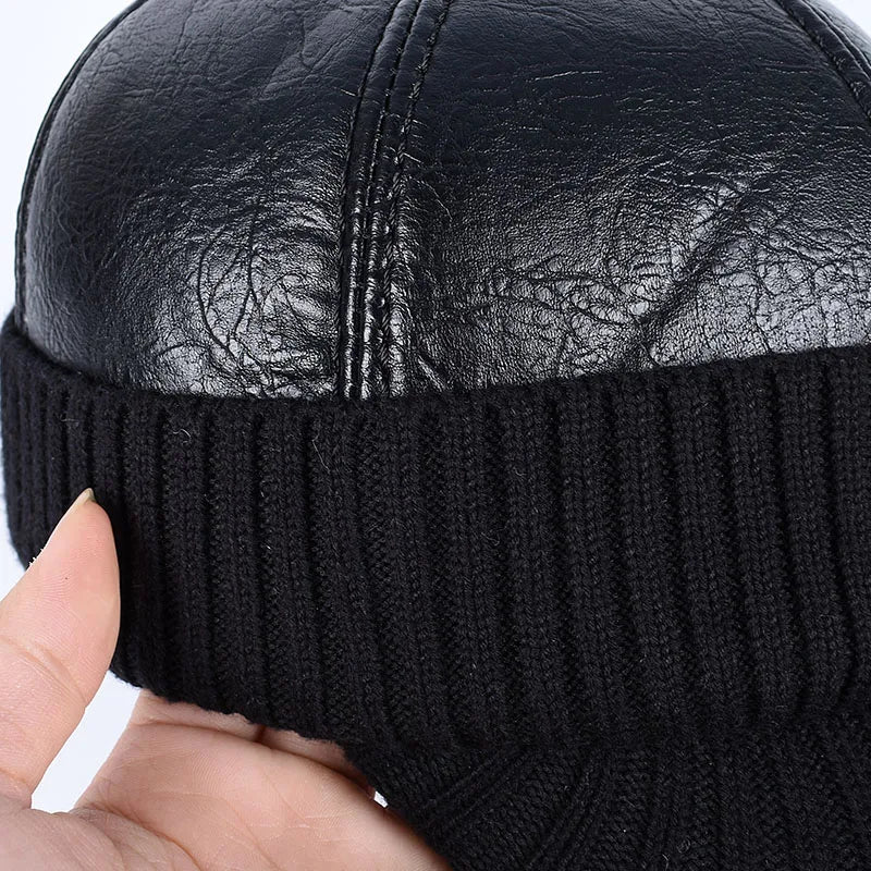 Arvik Leather-Knit Winter Cap
